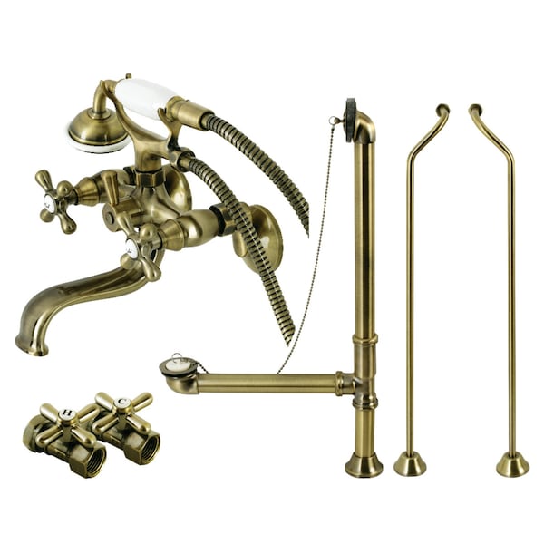 Kingston Brass CCK225ABD Tub Wall Mount Clawfoot Tub Faucet Package with Supply Line, Antique Brass CCK225ABD - main